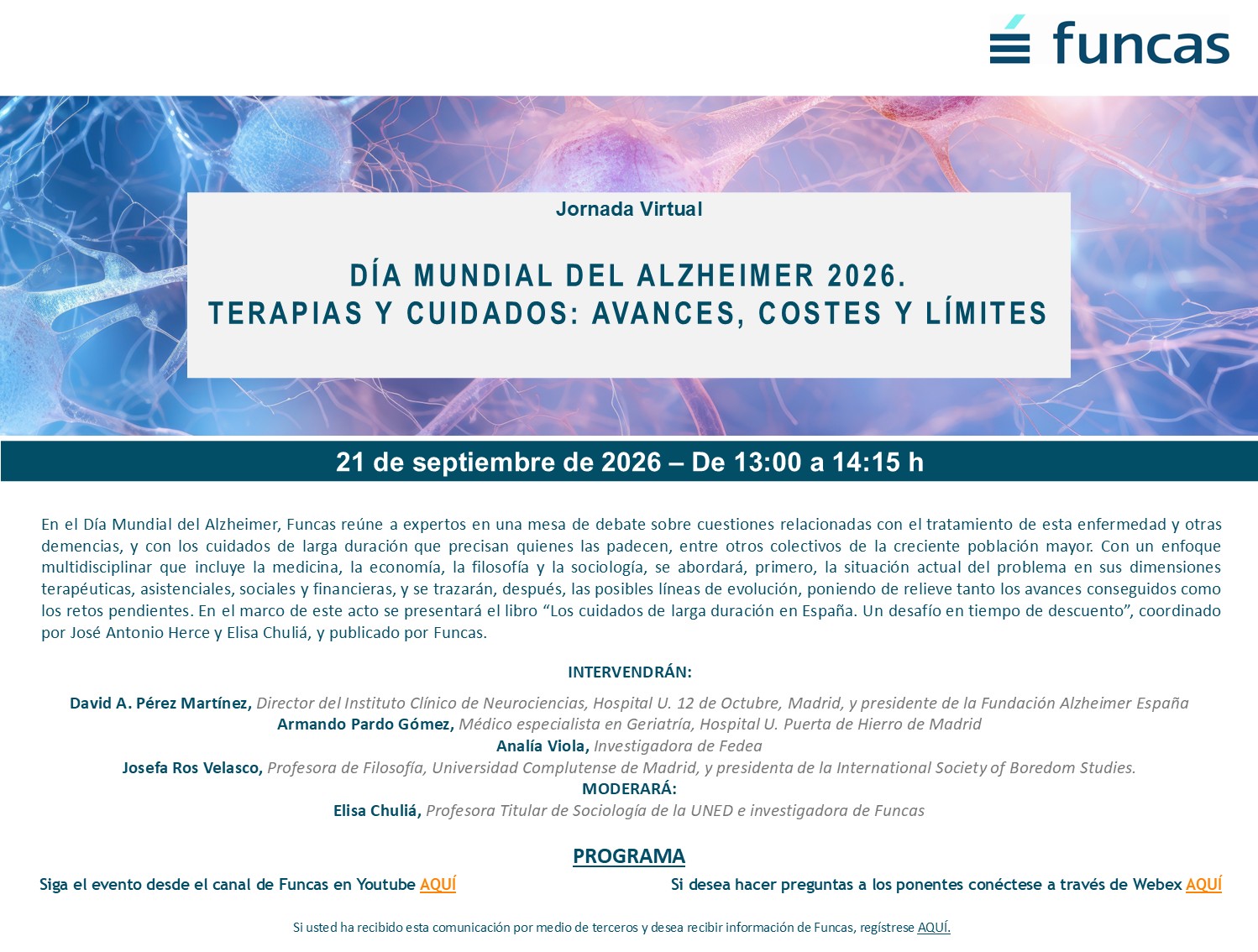 Invitación para jornada virtual - Día Mundial del Alzheimer 2026