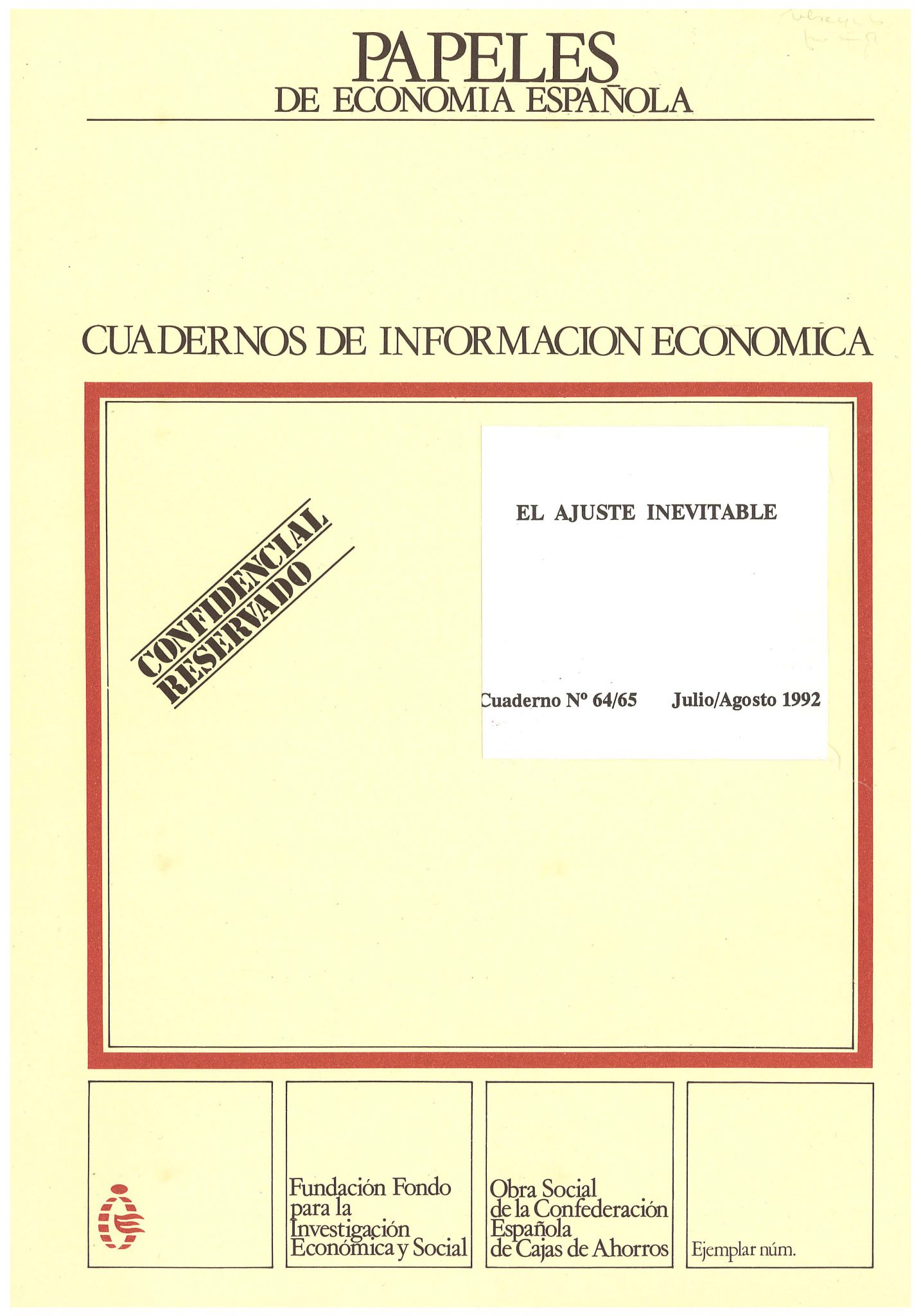 Portada de Cuadernos de Información Económica, número 64 y 65.