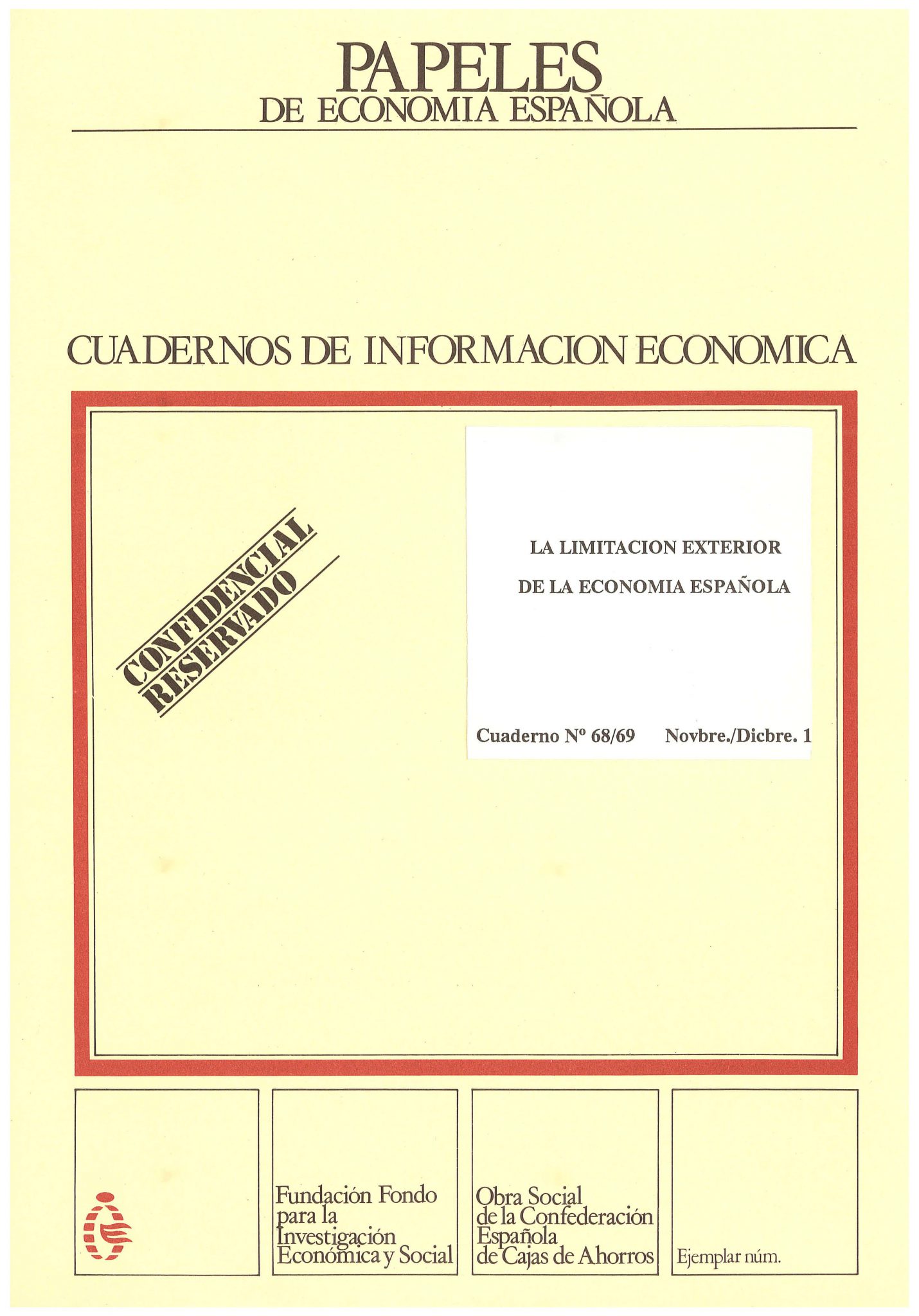 Portada de Cuadernos de Información Económica, número 68 y 69.